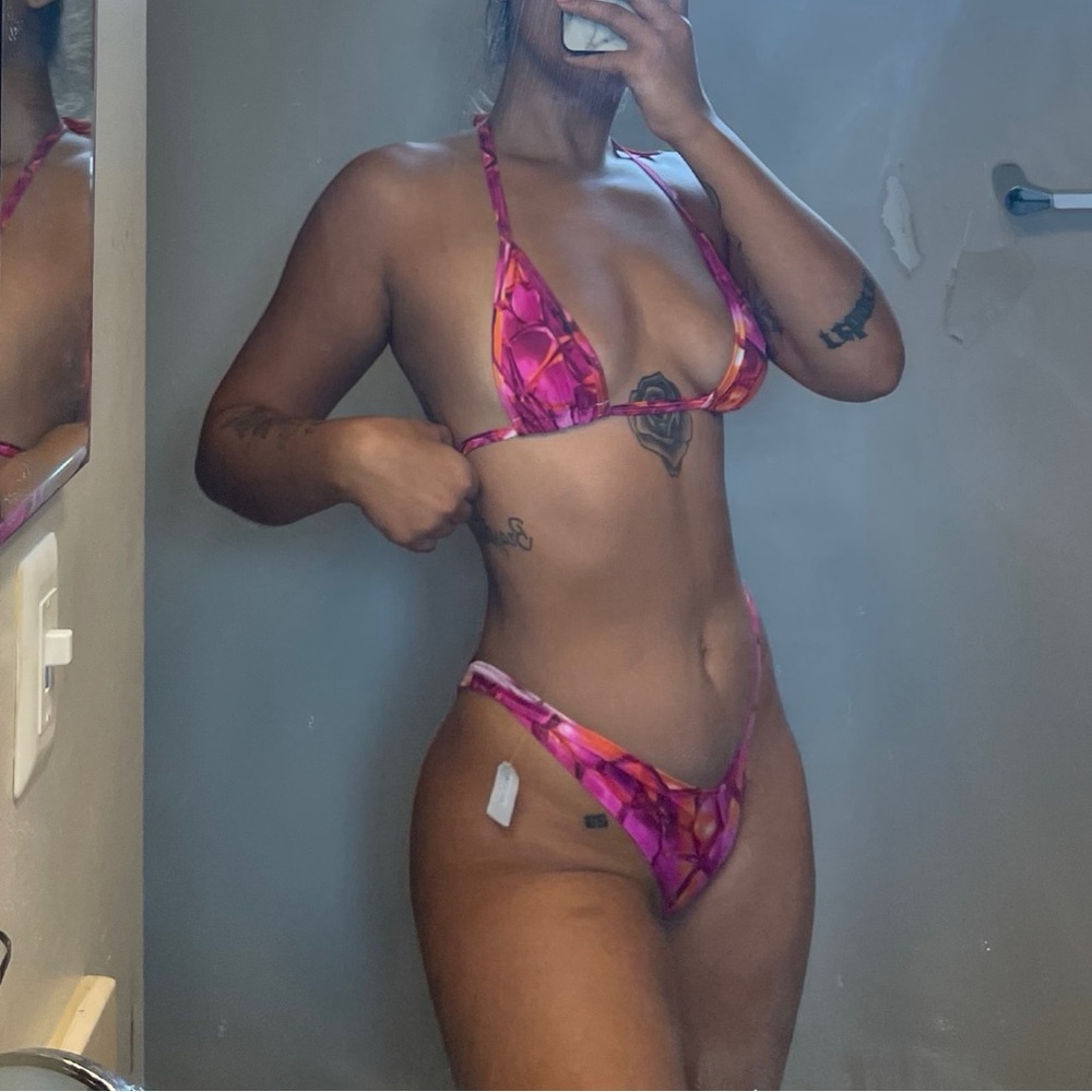 extremely cheeky and low waist bikini pink and orange
